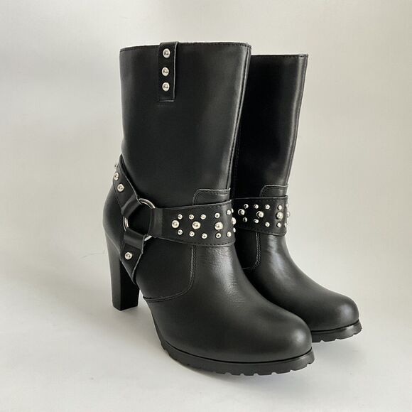 Ride Tecs Biker Studded Heeled Boots with Harness Black 9 - Picture 13 of 13